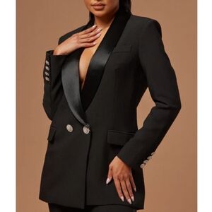 NovaLuxe Elegant Black Double-Breasted Women's Blazer Oversized Size XS